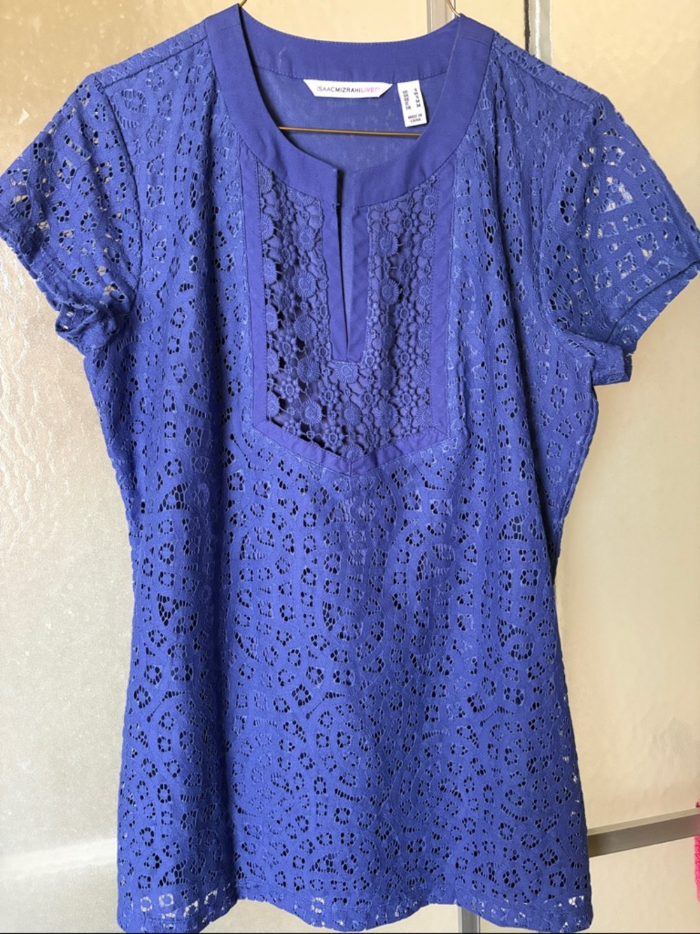 Isaac Mizrahi Royal Blue Eyelet Lace Short Sleeve Tunic